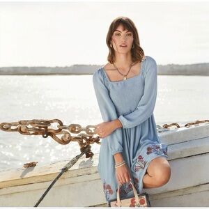 Spartina 449 Mara Smocked Embroidered Dress Oyster Factory Size XL